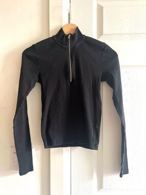 TNA Black Half-Zip Ribbed Long-Sleeve Top Size S